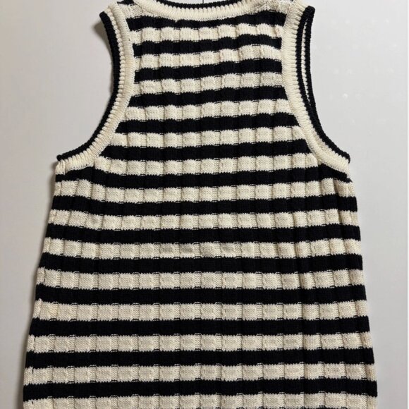 DKNY Jeans Petite Womens Medium Ribbed Sweater Tank Top Black/Cream Cotton KnitK - Picture 8 of 9